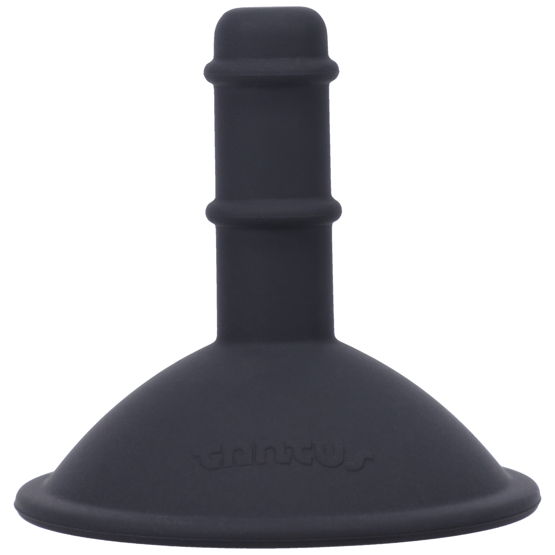 Black silicone suction cup accessory with "tantus" logo.