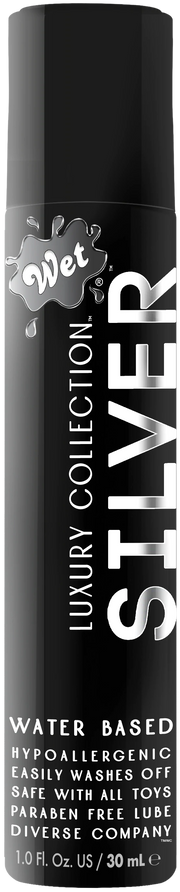 Wet Silver water-based lubricant with hypoallergenic properties.