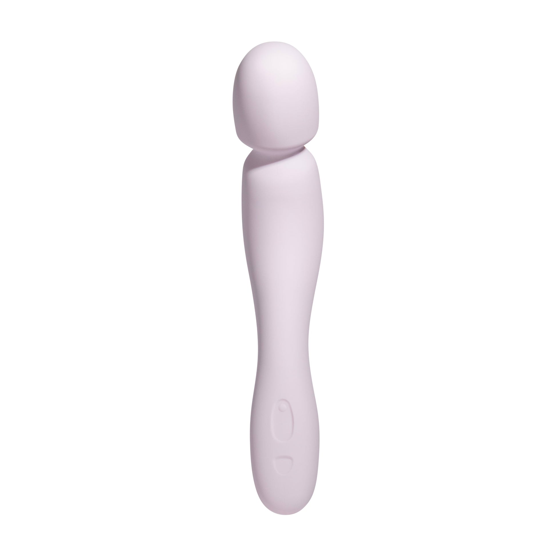 A light pink wand vibrator with a rounded head and ergonomic handle.