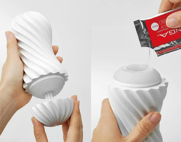 Tenga Flex Silky White Reusable Masturbation Sleeve with spiraling ribs.