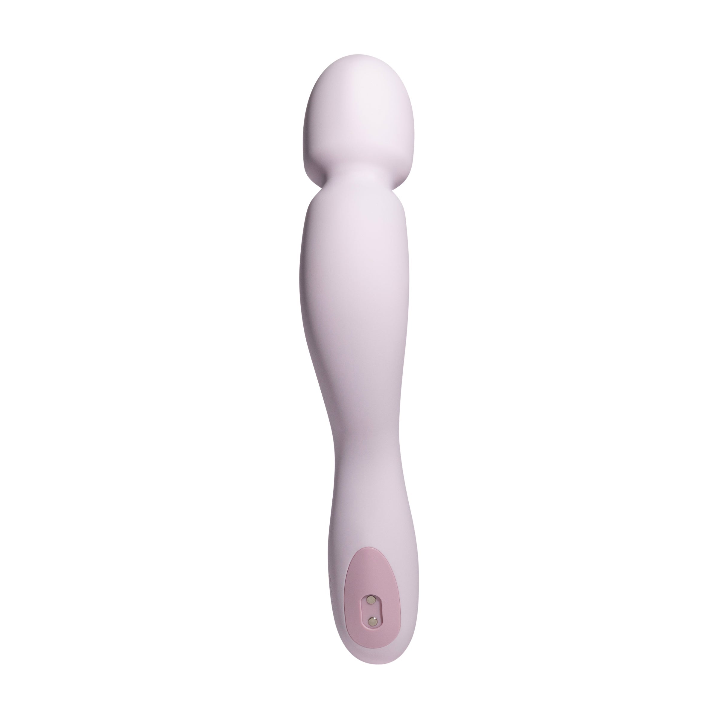 A pink wand vibrator with a rounded head and a pink accent at the base.