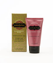 Kama Sutra Raspberry Kiss stimulating gel in a pink tube next to its box.