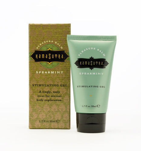 Kama Sutra Spearmint Stimulating Gel in a green tube with a box.