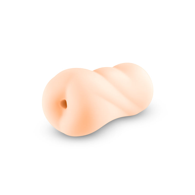 A white TPE anal stroker with a textured interior.
