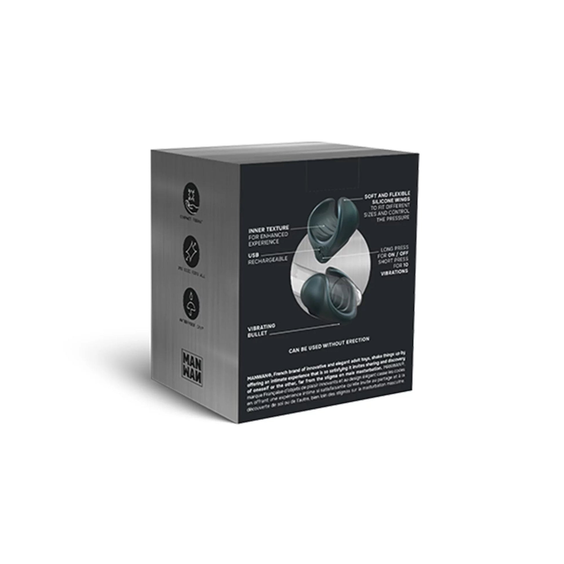 Man Wan Starter rechargeable silicone vibrating stroker in pine grey.