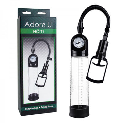 Deluxe penis pump with pressure gauge and silicone tip.