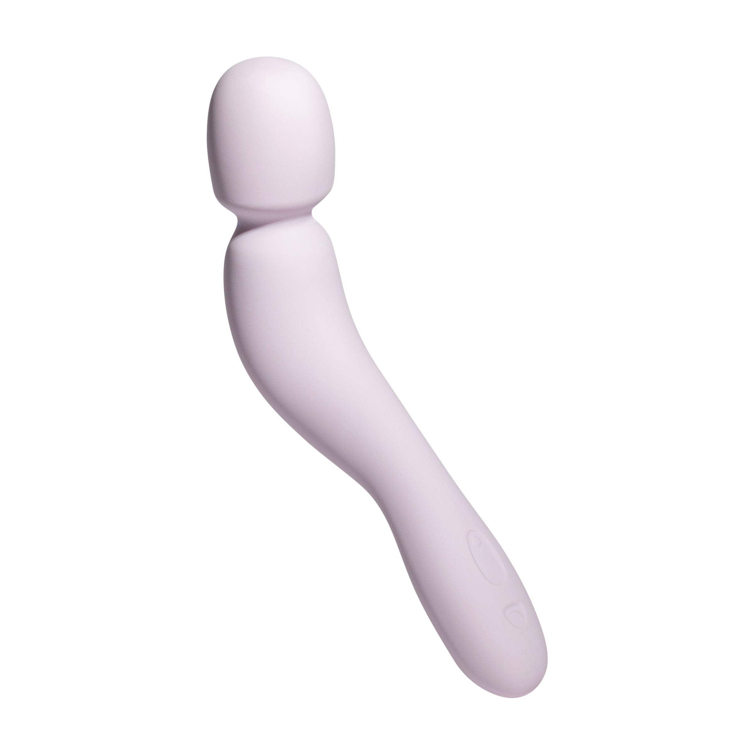 A light purple, curved wand vibrator with a rounded head.