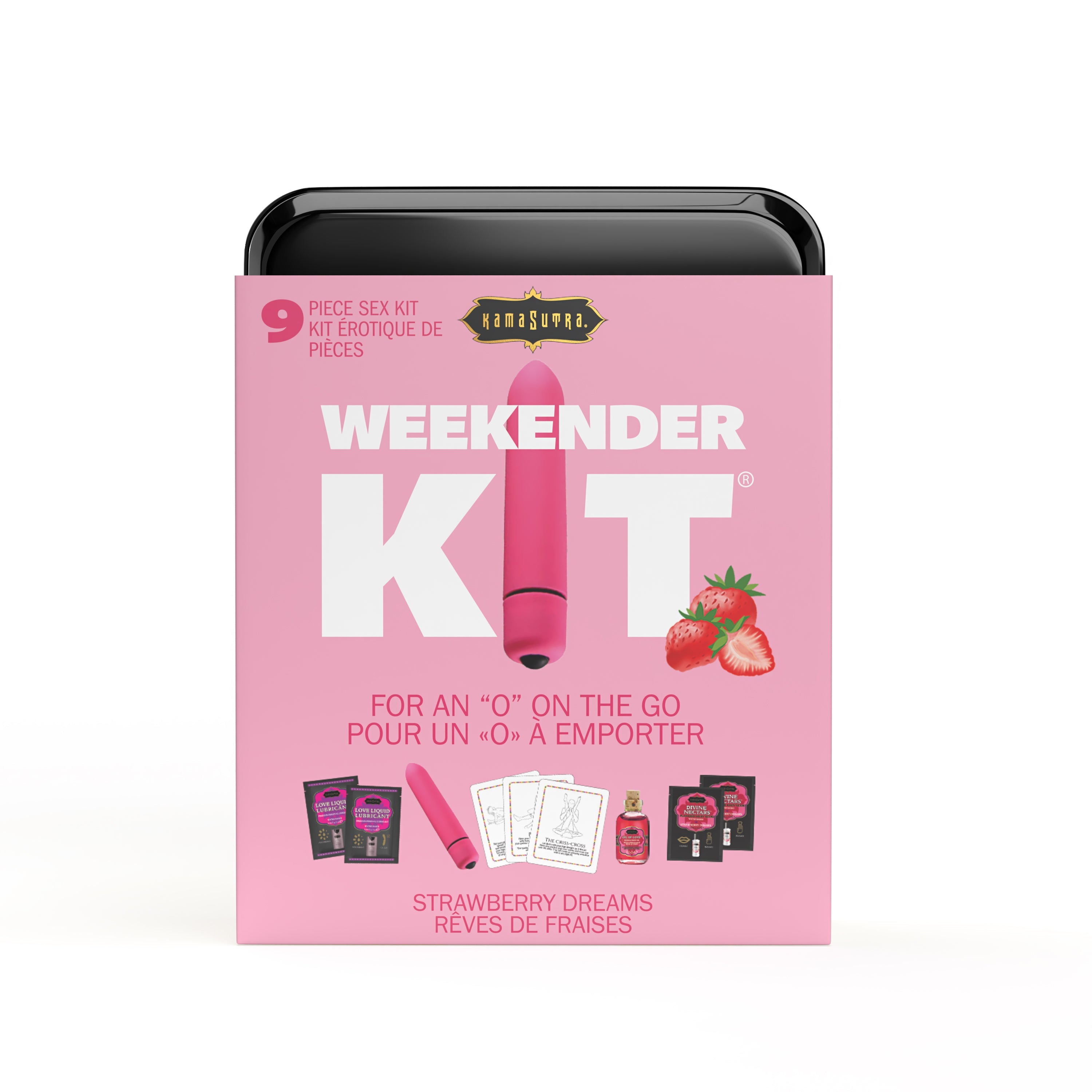 Kama Sutra Strawberry Dreams Weekender Kit with mini vibe and lubricants.