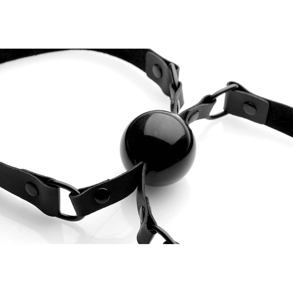Black silicone double mouth gag with adjustable PU leather straps.