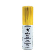 Stud 100 male genital desensitizer spray with a gold cap.