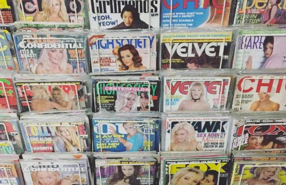 Variety pack of Straight Magazines with bonus DVDs on a store shelf.