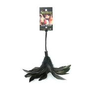 Black feather tickler with a black handle and packaging.
