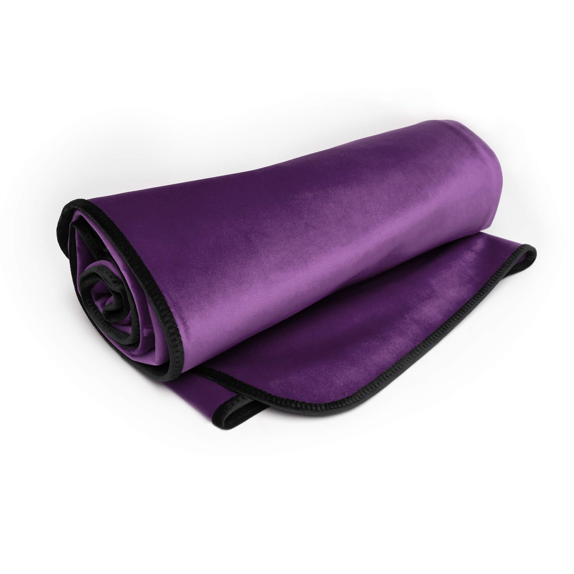 A rolled purple king size waterproof microvelvet throw blanket.