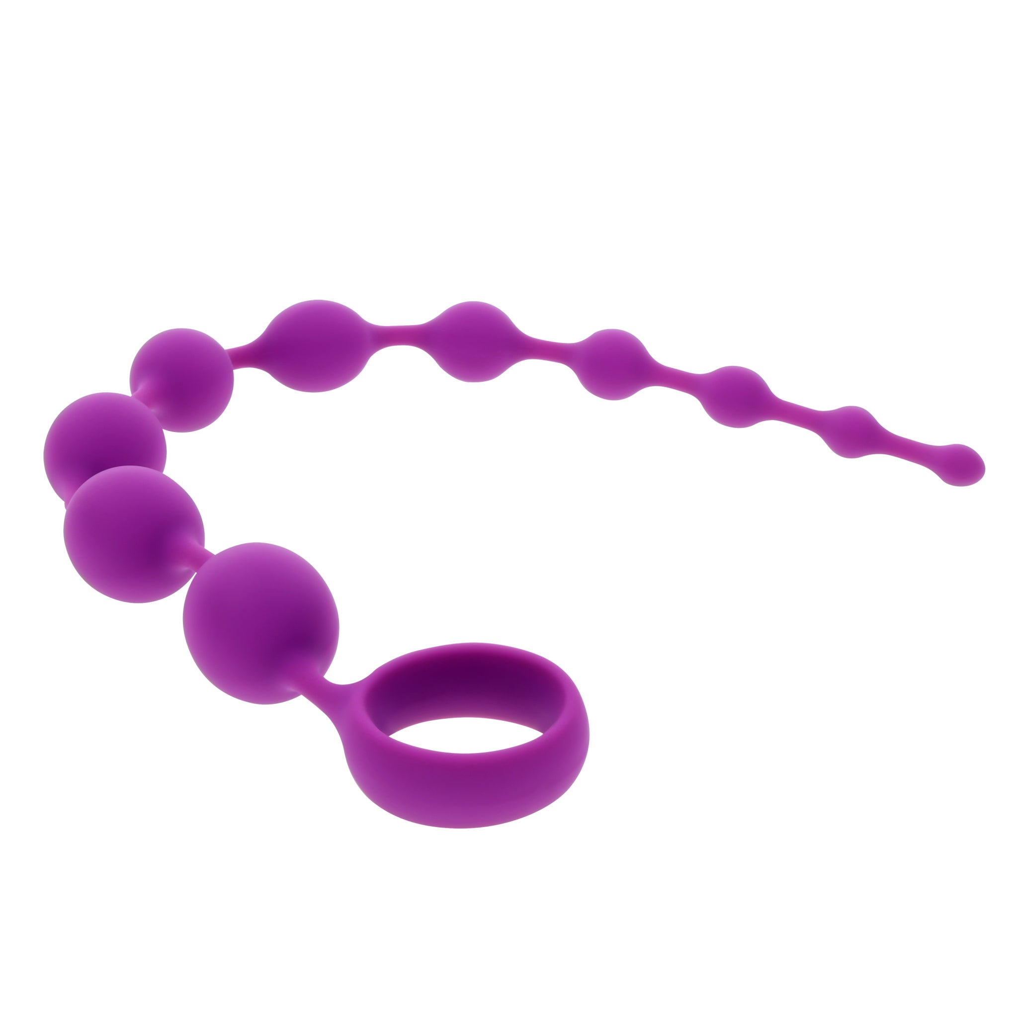 A purple silicone anal string with 10 graduated beads and a retrieval ring.