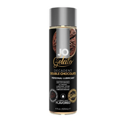 JO Gelato Double Chocolate flavored water-based personal lubricant in a black bottle.