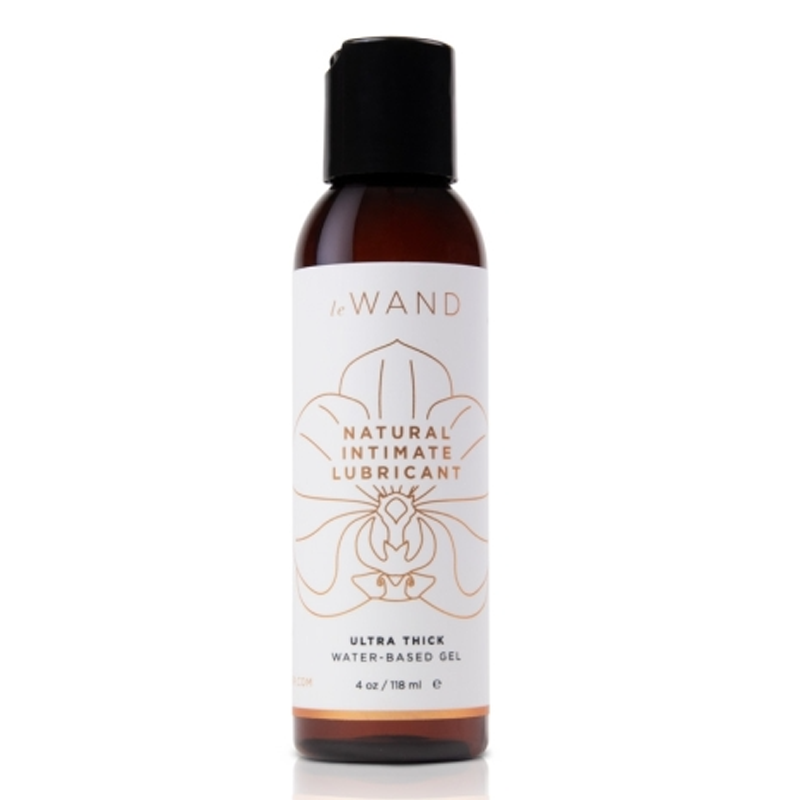 Le Wand natural water-based intimate lubricant in a brown bottle with a white label.
