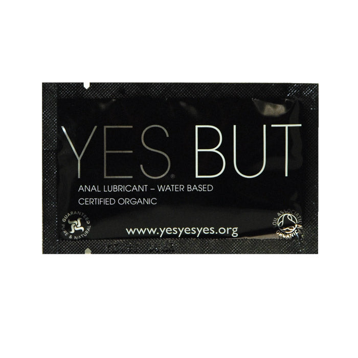 A sachet of YES BUT water based anal lubricant.