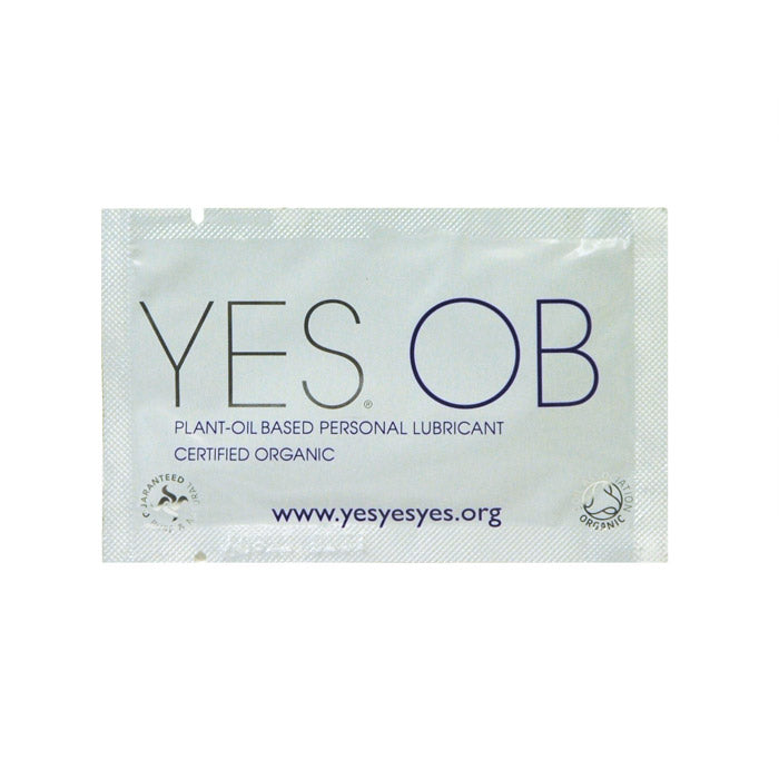 A single sachet of YES OB plant-oil based personal lubricant.