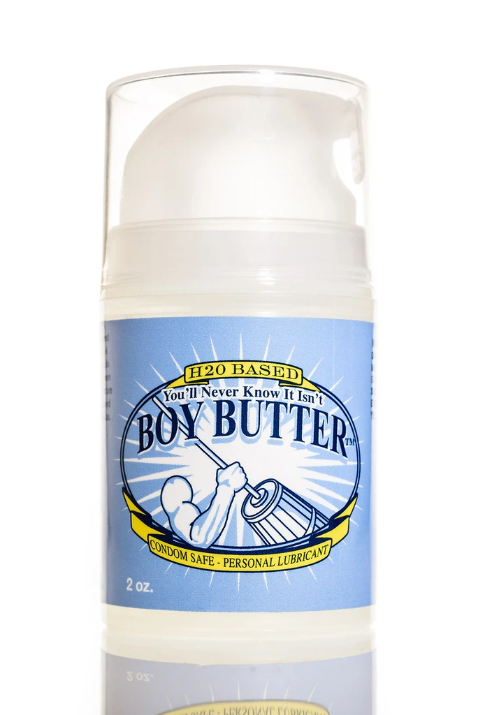Boy Butter H20 based cream lubricant in a 2 oz bottle.