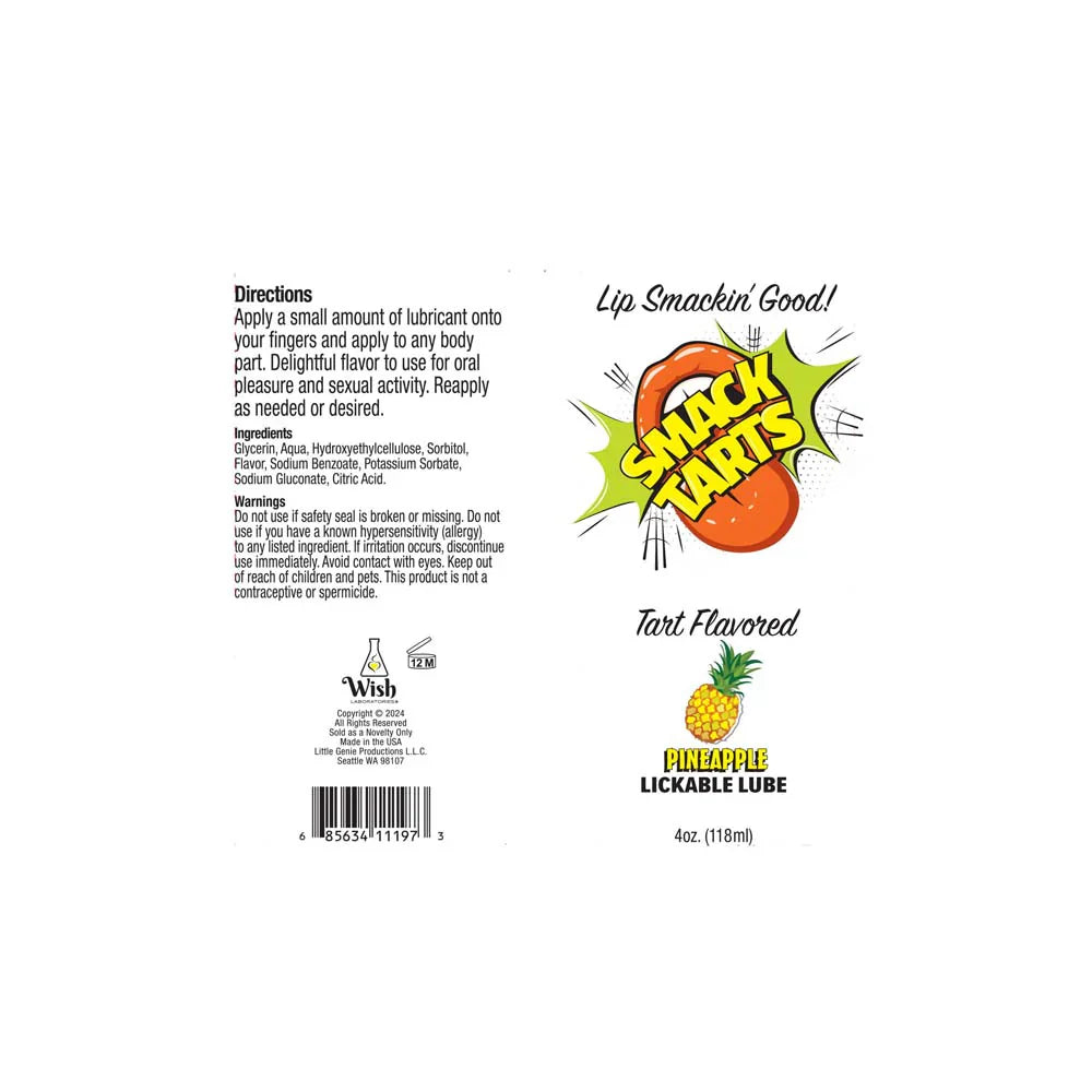 Sour Pineapple lickable water-based lube with "Smack Tarts" branding.