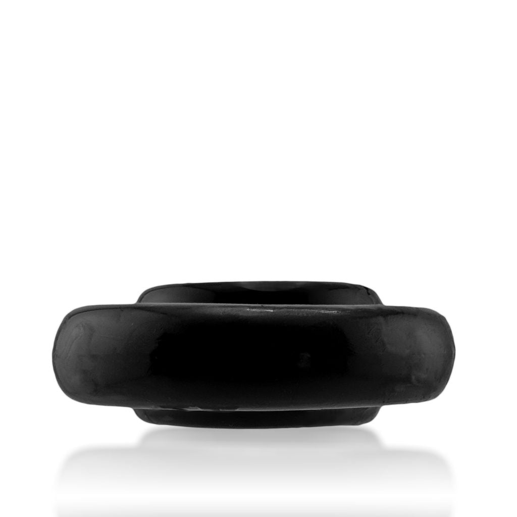 Black rubber cock ring with a wide, rounded rim.