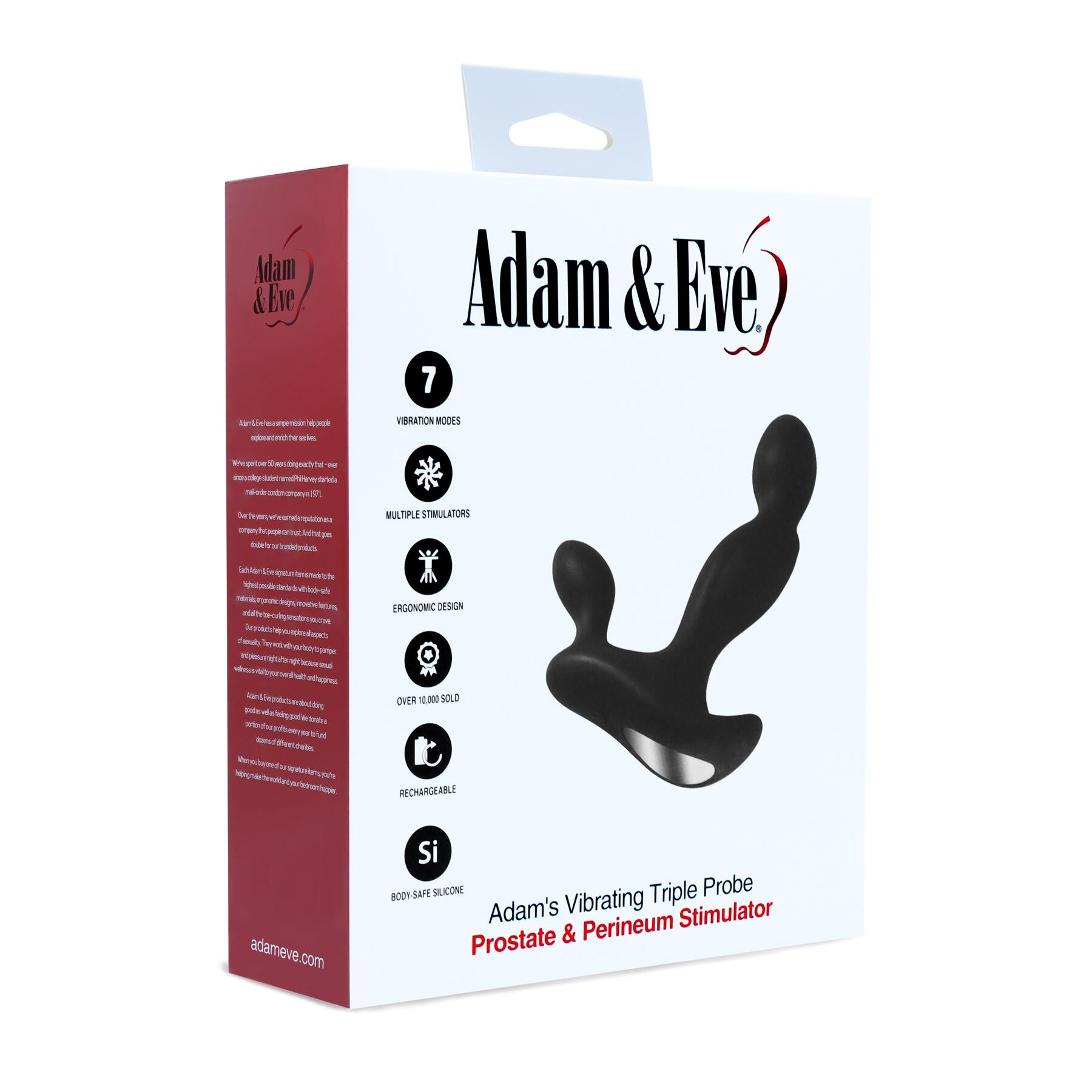 Adam & Eve Triple Probe Prostate & Perineum Stimulator, black silicone, rechargeable.