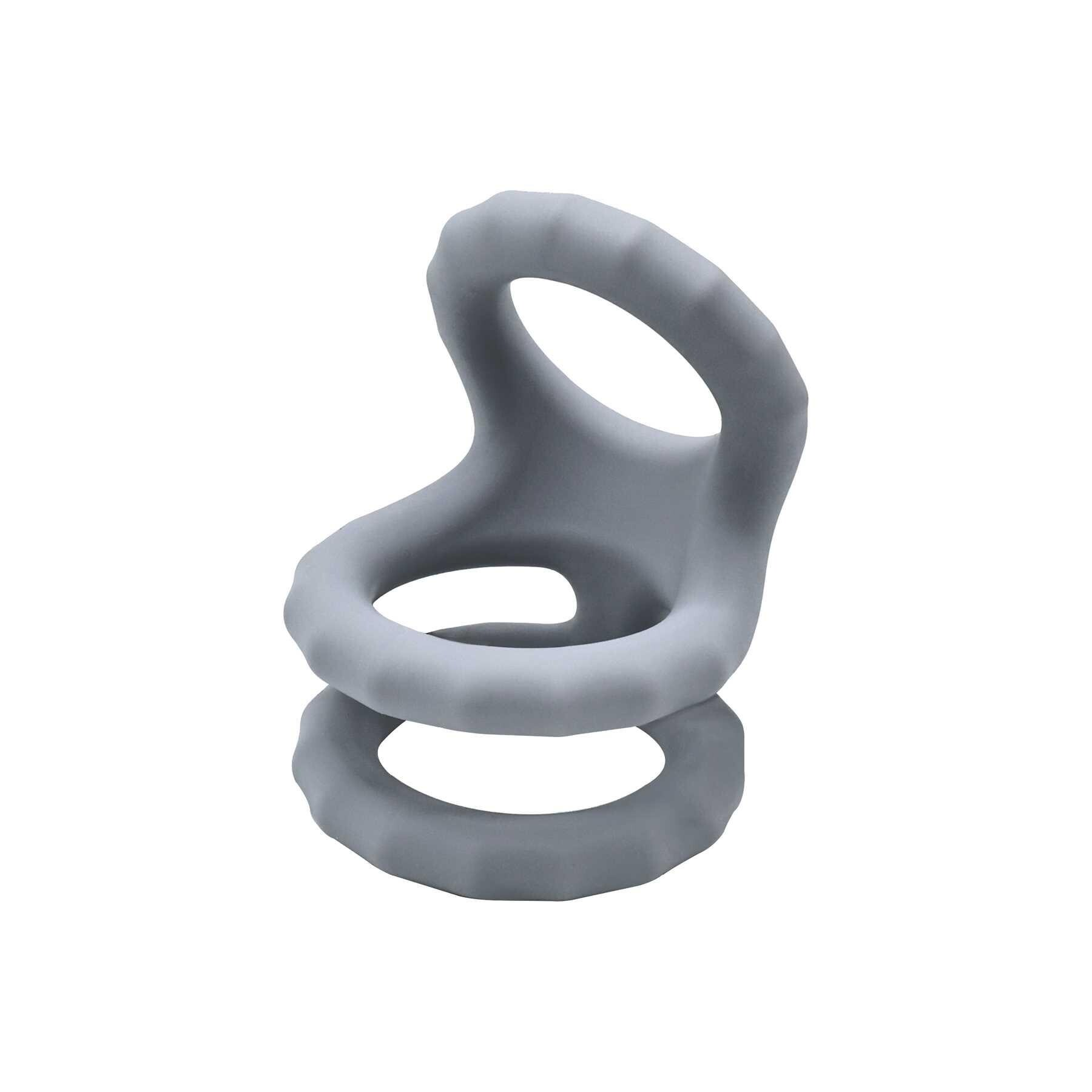 Gray ribbed triple loop silicone cock ring.