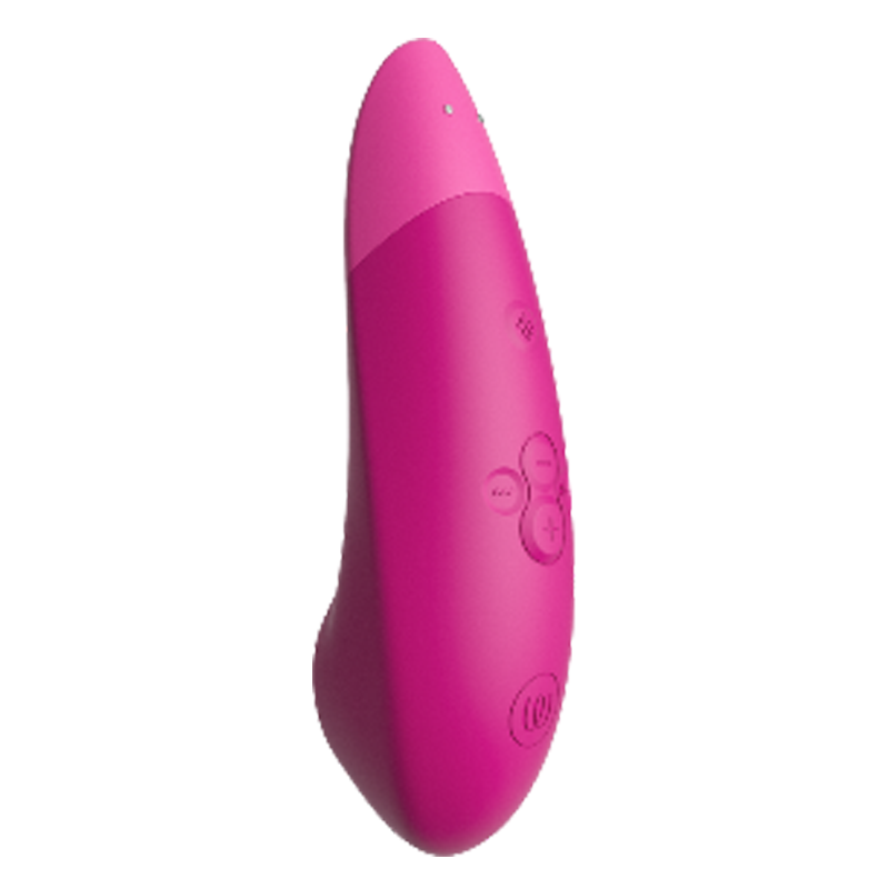Pink Womanizer Enhance 2-in-1 clitoral stimulator with buttons.