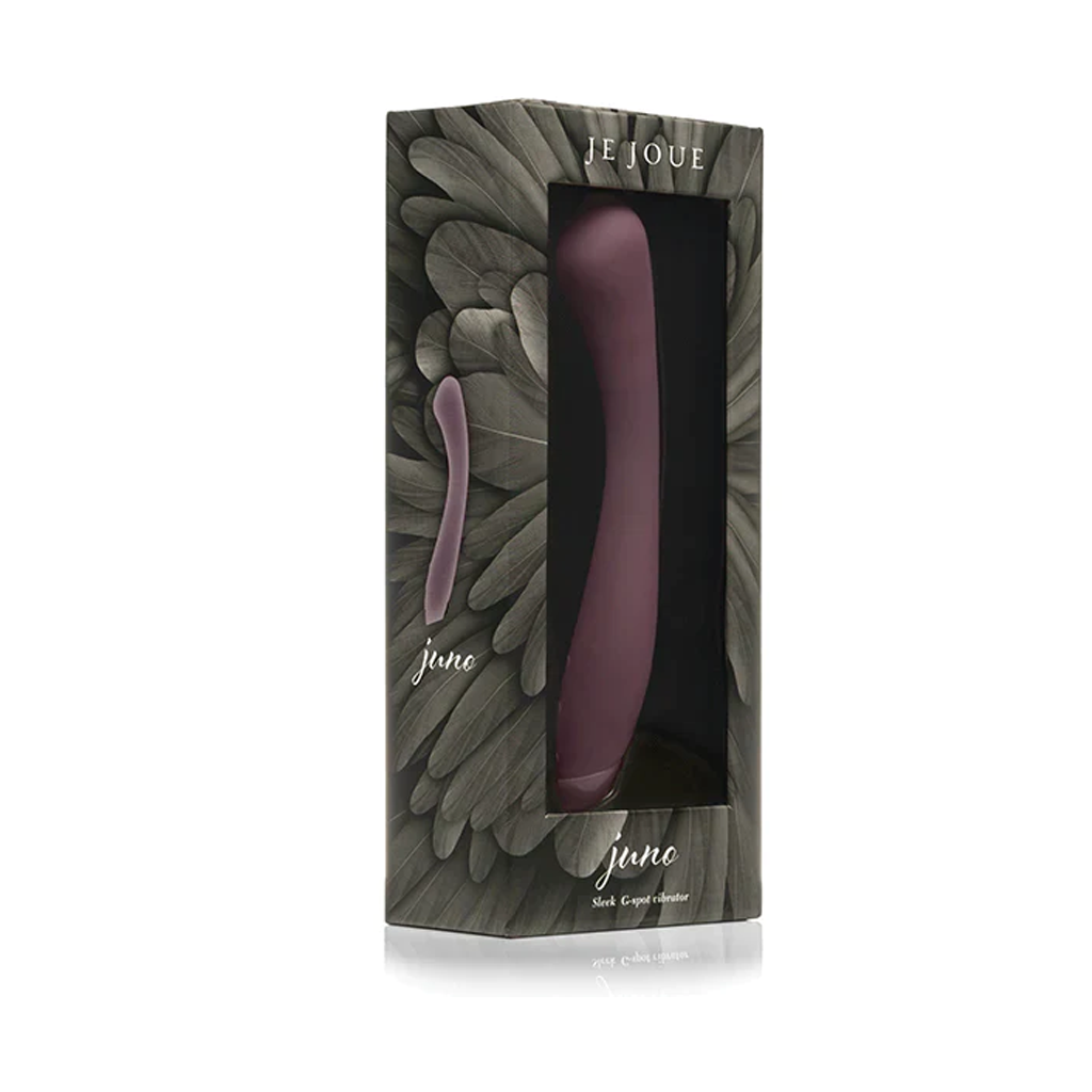 A purple Je Joue Juno vibrator is displayed in its packaging.