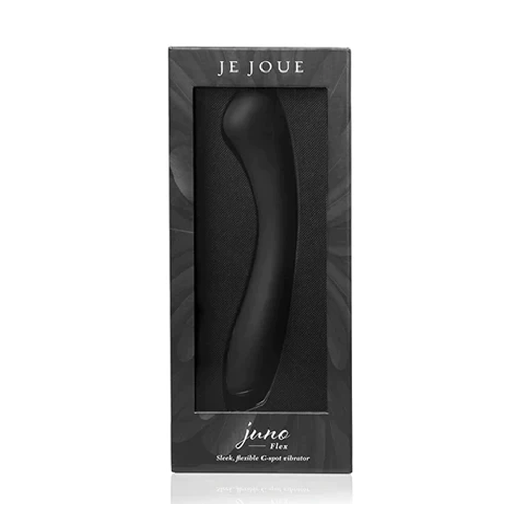 Black Juno Flex vibrator in its packaging with "Je Joue" branding.