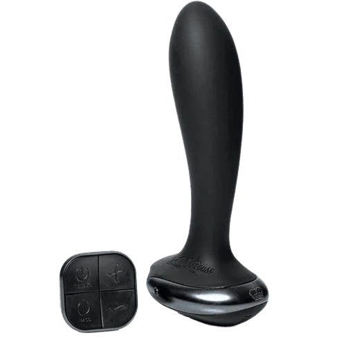 Black remote-controlled prostate vibrator with a flexible base.