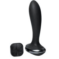 Black remote-controlled prostate vibrator with a flexible base.