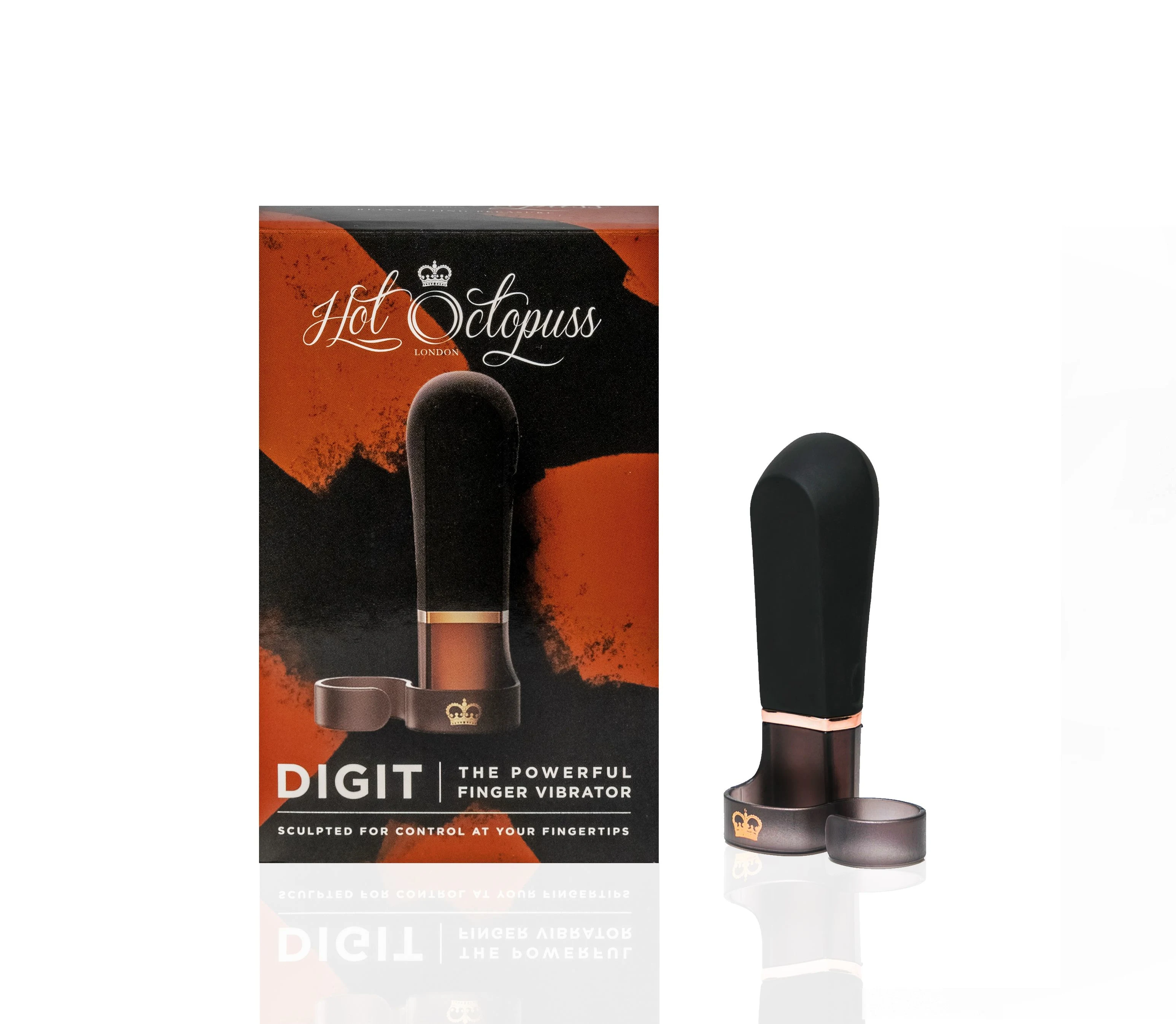 Hot Octopuss DiGiT finger vibrator in black with rose gold accents.