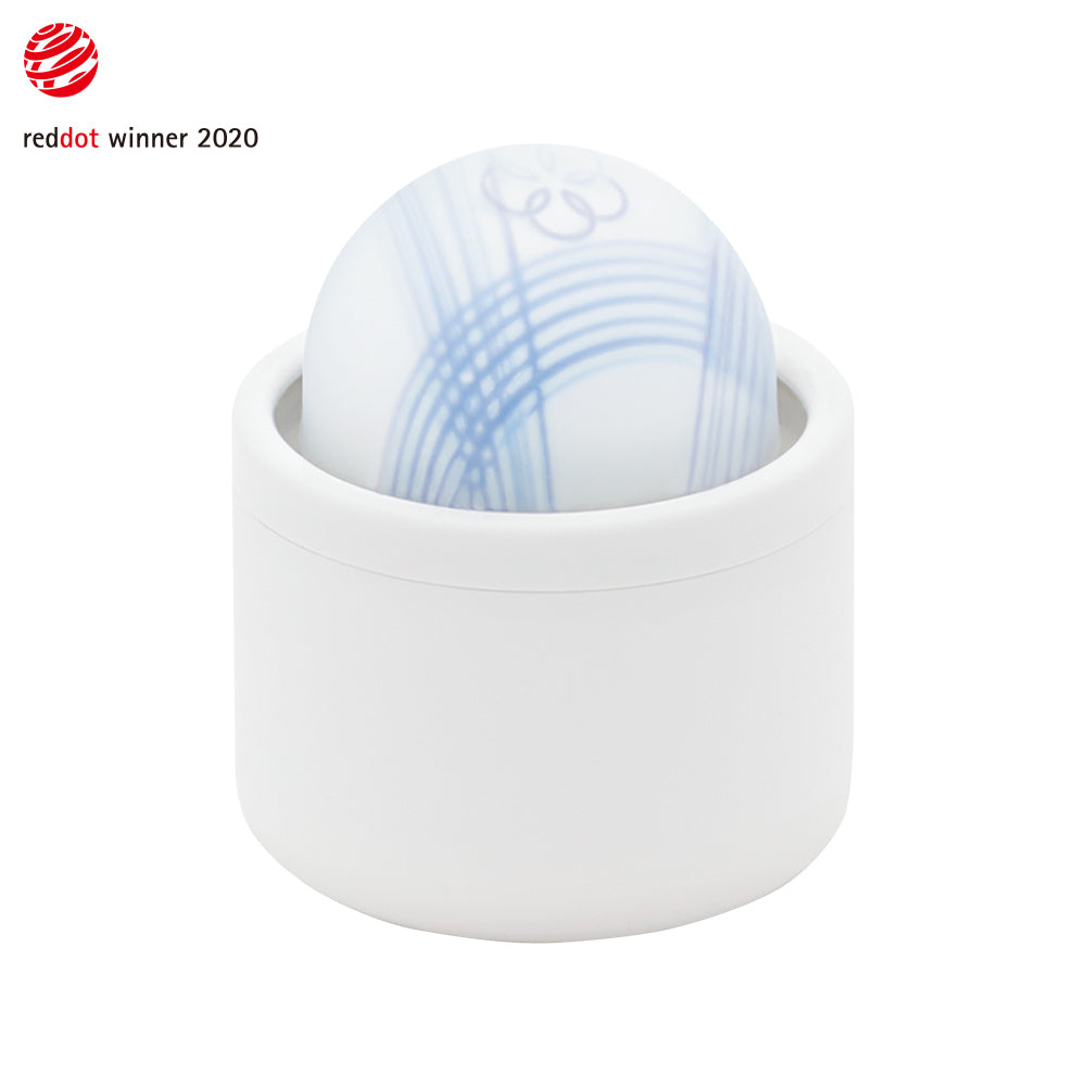 Mizu Temari rechargeable waterproof silicone massager with blue pattern.