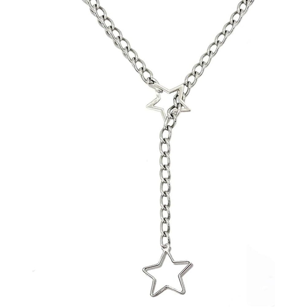 Silver chain necklace with two star charms.
