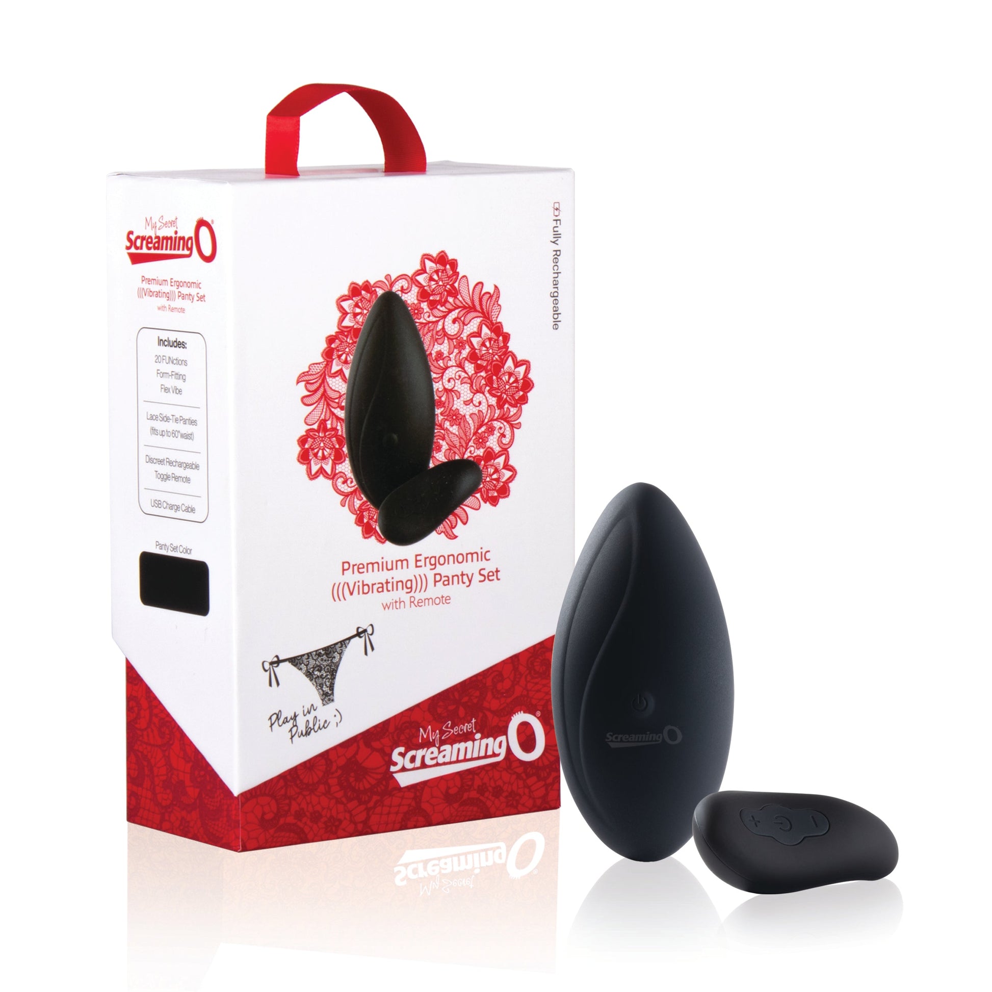 Black vibrating panty set with remote control and lace panties.