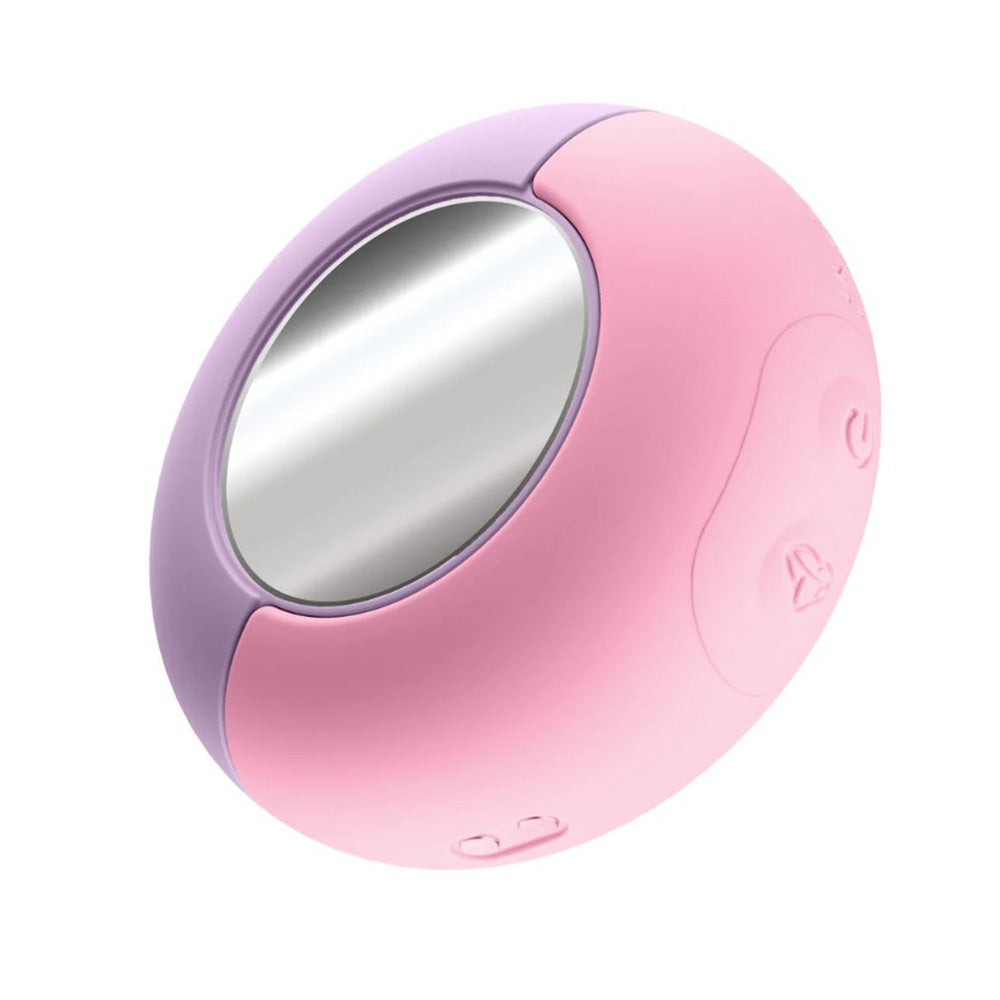 Pink and purple dual-ended vibrator with a mirror.