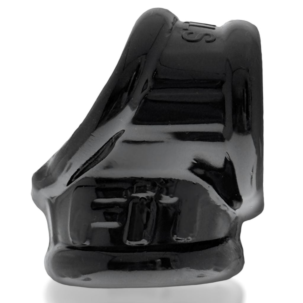 Black rubber cock ring sling with "FIT" embossed on it.