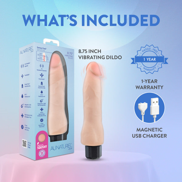 Vanilla Ice realistic vibrating dildo in blush, 8.75 inches, with USB charger and 1-year warranty.