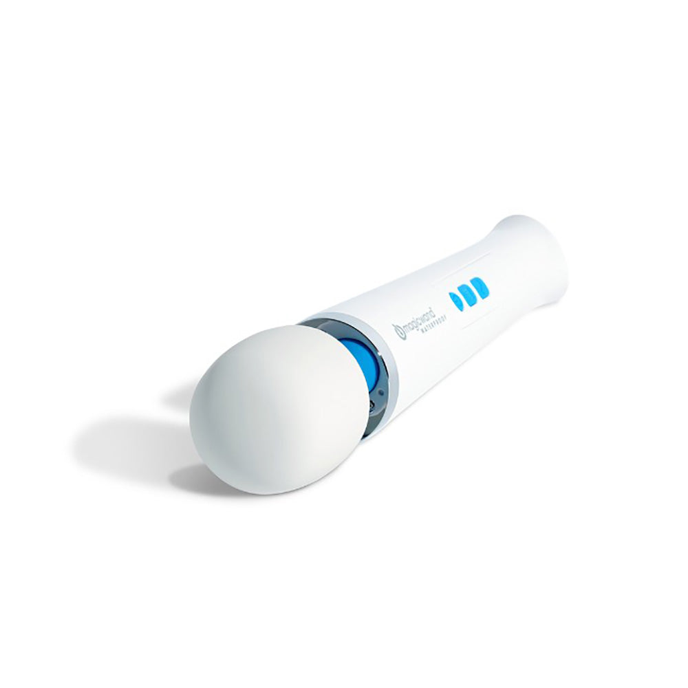 White waterproof rechargeable wand massager with a large white head.