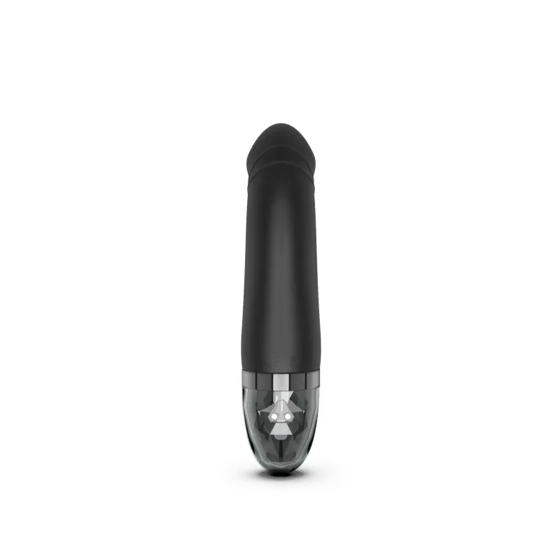Black vibrator with a clear, faceted base.