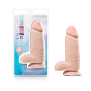 10-inch dual density thick suction cup dildo in flesh tone with packaging.