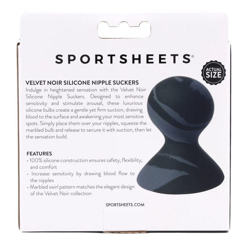 Black and grey marbled silicone nipple suckers with a suction bulb.