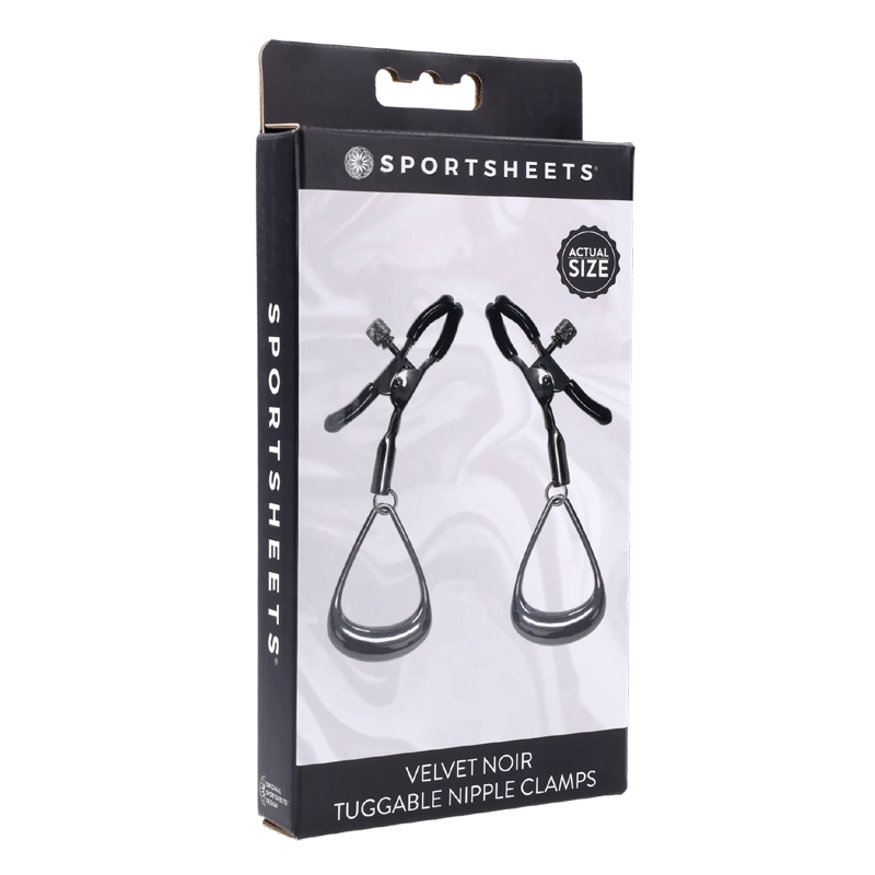 Sportsheets Tuggable Nipple Clamps with hematite loops.