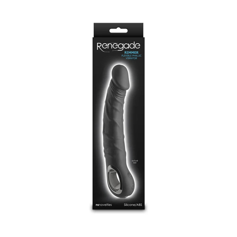 Black Rimmer flexible silicone vibrator in packaging.