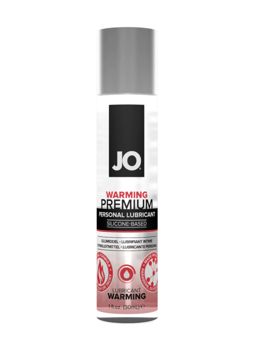 JO Warming Premium silicone-based personal lubricant in a 1 oz bottle.