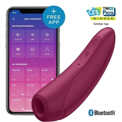 Rose red app-controlled clitoral air pulse vibrator with Bluetooth connectivity.