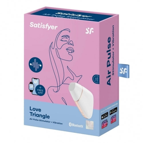 Satisfyer Love Triangle clitoral air-pulse vibrator in white with app control.