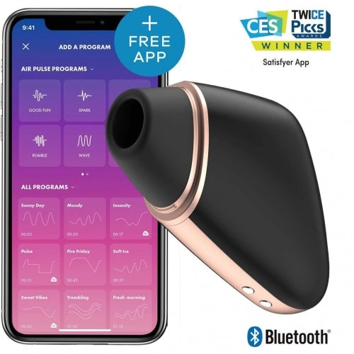 Black Satisfyer Love Triangle app-controlled clitoral vibrator with Bluetooth.