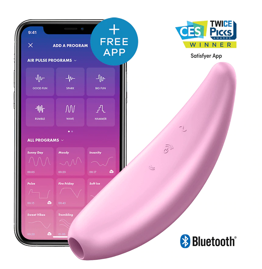 Pink Satisfyer Curvy 3+ app-controlled air-pulse clitoral vibrator.